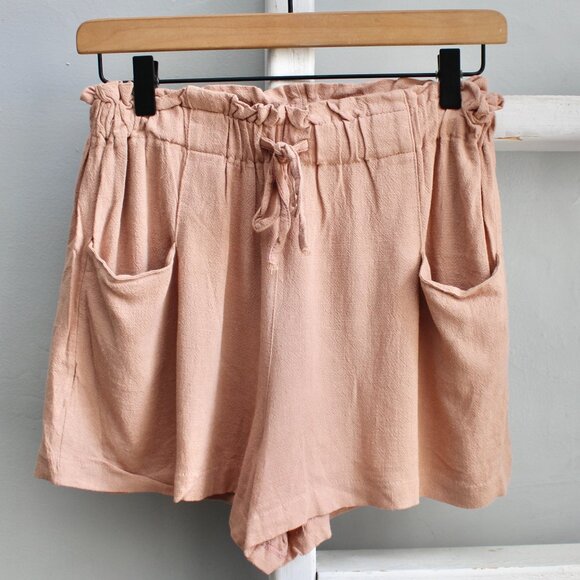 An Beoung Ho Pants - An Beoung Ho Light Pink High-Waisted Relax Fit Drawstring Shorts Size Small